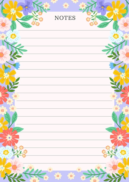 modello di blocco note con elementi floreali retro