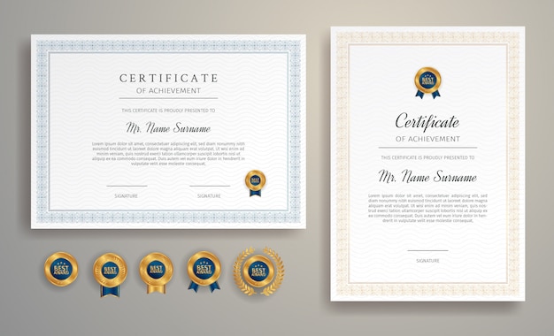 Modello di bordo certificato con colori e distintivi di lusso