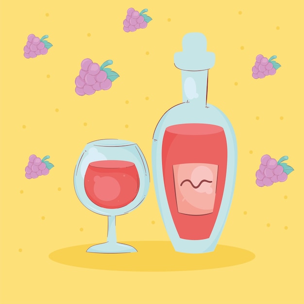 Modello di bottiglia di vino e uva