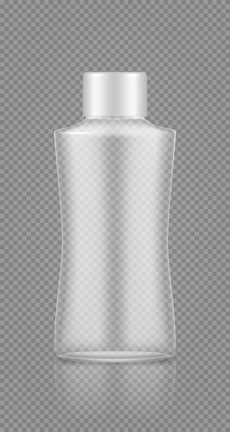 Modello di bottiglia trasparente di plastica vuota per shampoo cosmetico, lozione, crema, gel doccia