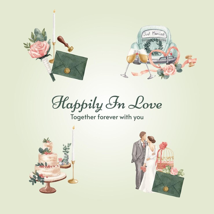 Modello di bouquet con splendido concetto di matrimonio verde in stile acquerello