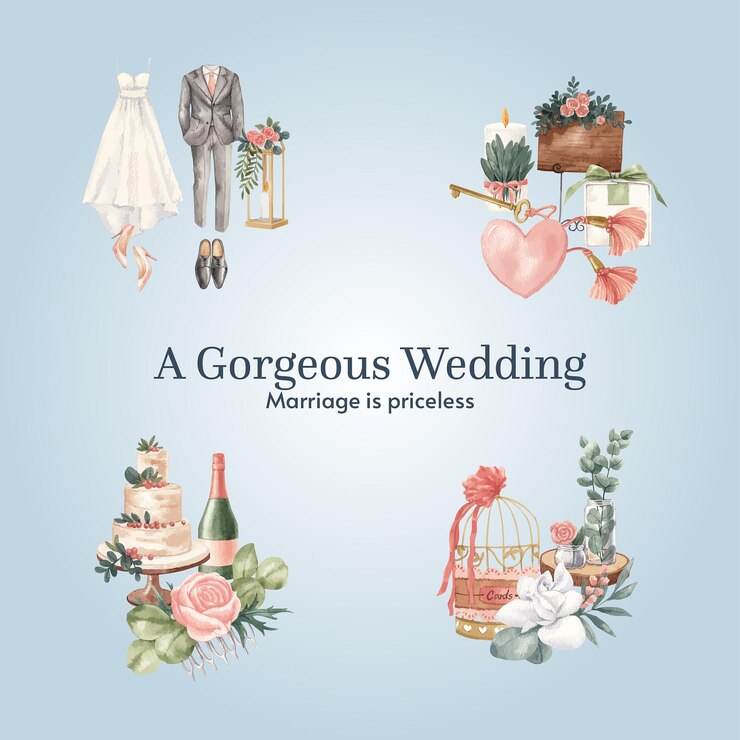 Modello di bouquet con splendido concetto di matrimonio verde in stile acquerello