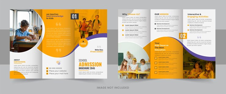 Vettore modello di brochure a tre ante di ammissione per bambini