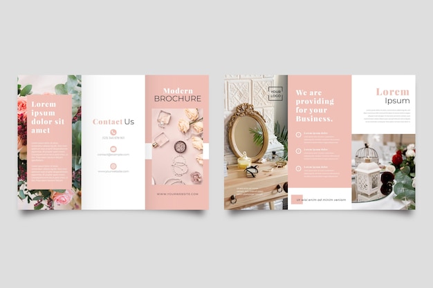 Modello di brochure a tre ante minimo con foto