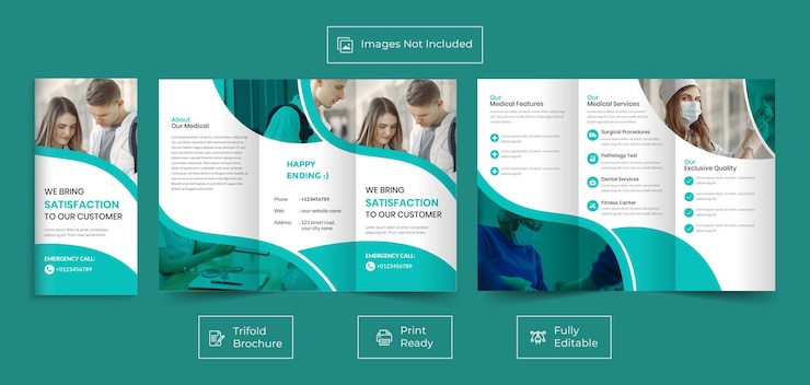 Vettore modello di brochure a tre ante per società di assistenza sanitaria o business pulito e minimale