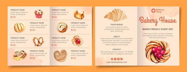 Modello di brochure da forno ad acquerello con pasticceria