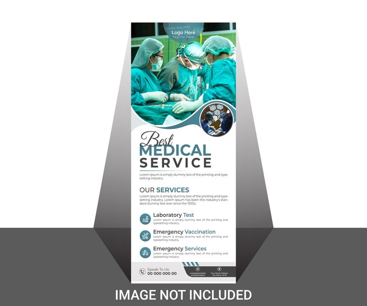Modello di brochure per report clinici vettoriali modello di assistenza sanitaria medica display roll up banner