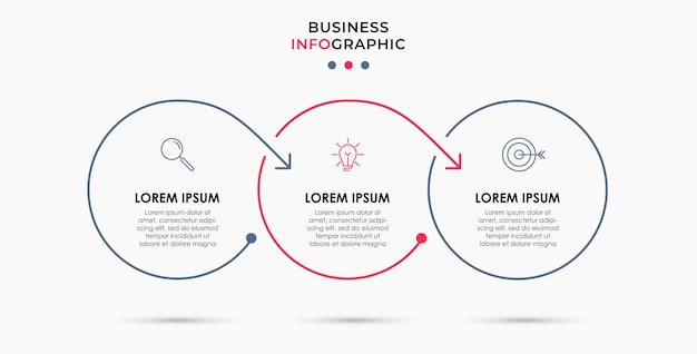 Modello di business di progettazione infografica vettoriale con icone e 3 opzioni o passaggi