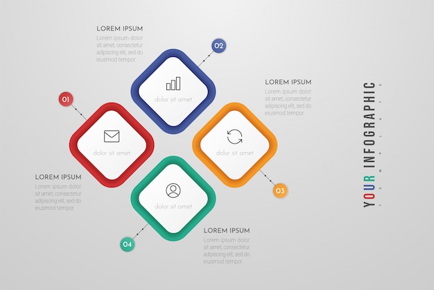 Modello di business infografica con quattro passaggi o elementi di processi.