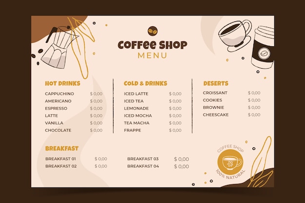 Modello di caffetteria disegnato a mano