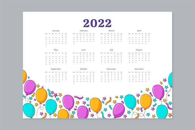 Modello di calendario 2022 disegnato a mano