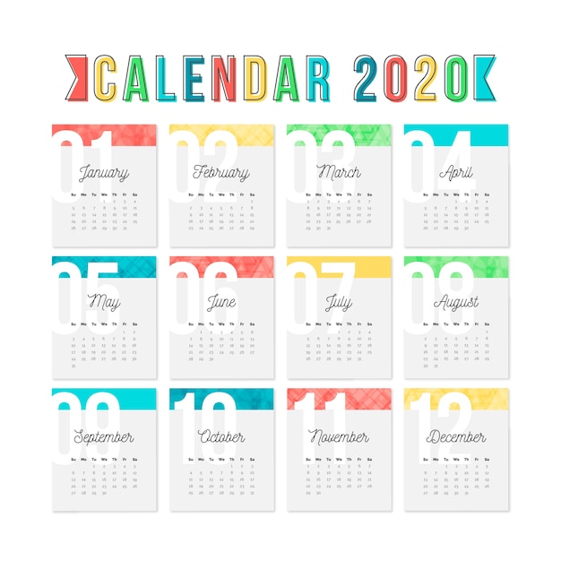 Modello di calendario colorato per il 2020