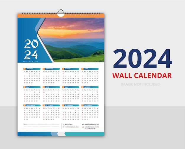 Modello di calendario da muro 2024 premium vettoriale Calendario 2024 felice anno nuovo design illustrazione vettoriale