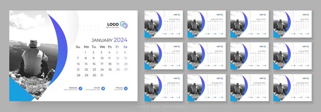 Modello di calendario da scrivania per il 2024