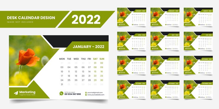 Modello di calendario da tavolo 2022