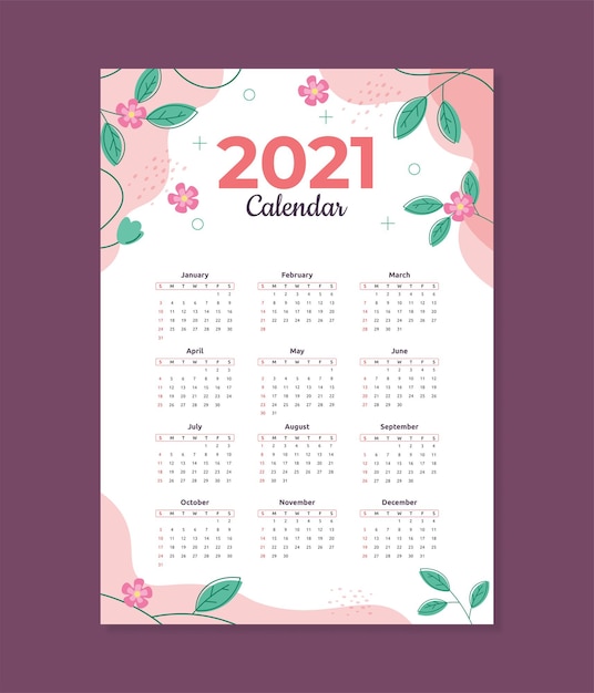 Modello di calendario floreale 2021