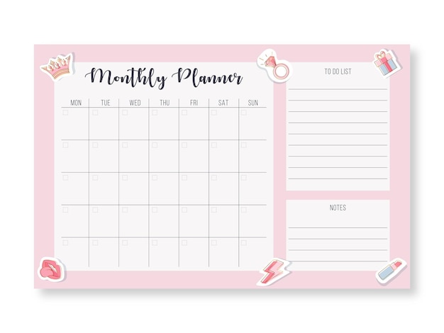 Modello di calendario mensile pianificatore.