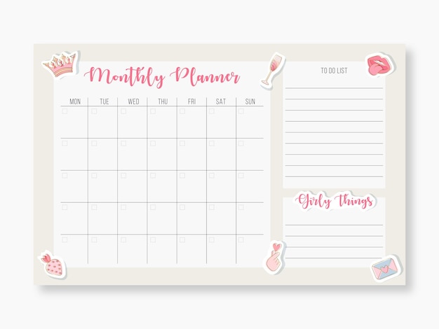 Modello di calendario mensile pianificatore.