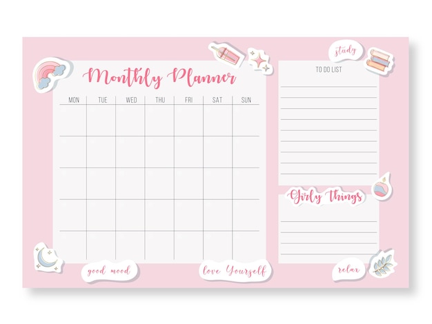 Modello di calendario mensile pianificatore.