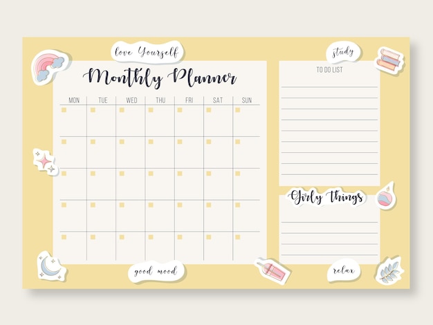 Modello di calendario mensile pianificatore.