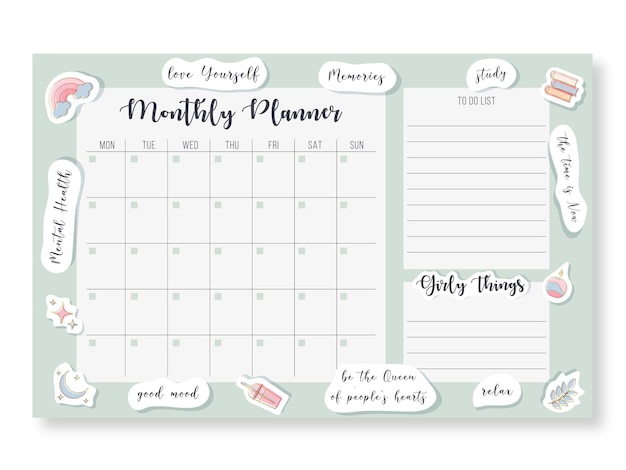 Modello di calendario mensile pianificatore.