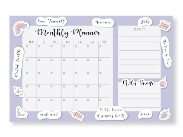 Modello di calendario mensile pianificatore.