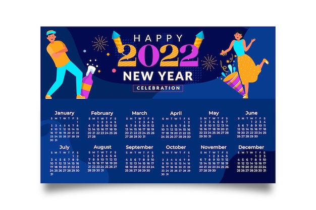 Modello di calendario piatto 2022 disegnato a mano