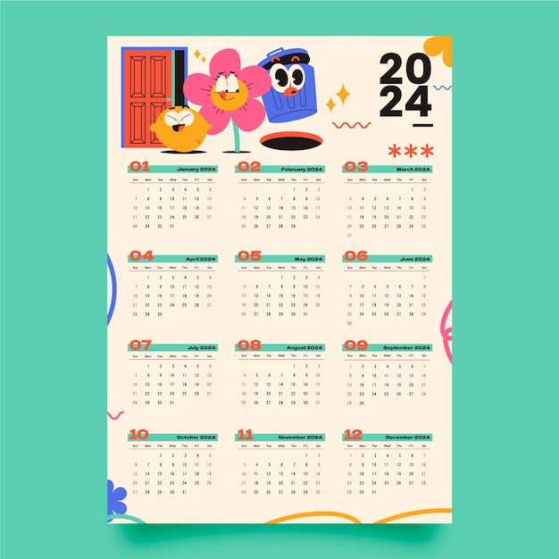 Modello di calendario piatto 2024