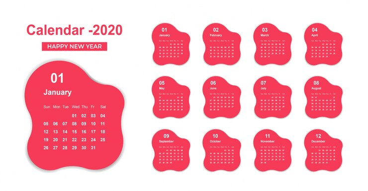 Modello di calendario tascabile 2020