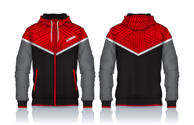 Modello di camicie con cappuccio Design giacca, vista anteriore e posteriore della pista di abbigliamento sportivo.