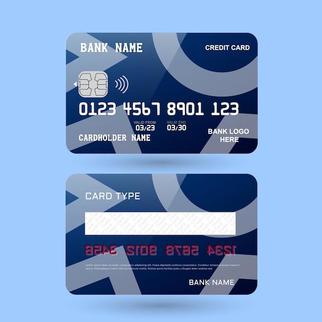 Modello di carta di credito blu su sfondo blu Illustrazione vettoriale