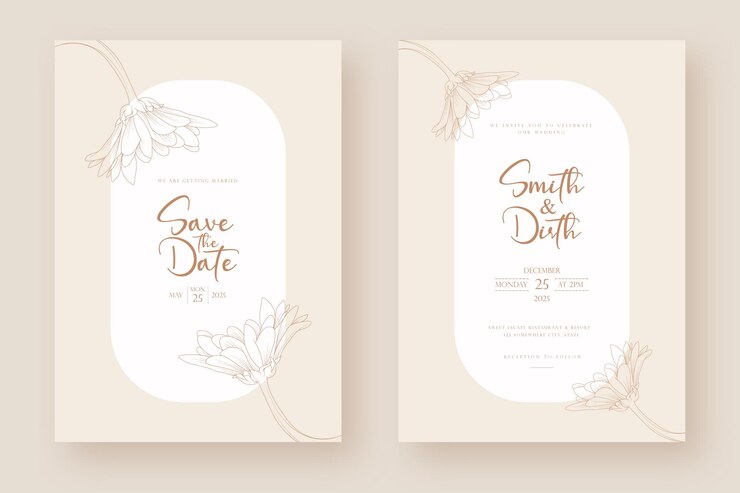 modello di carta di invito a nozze design in stile art line