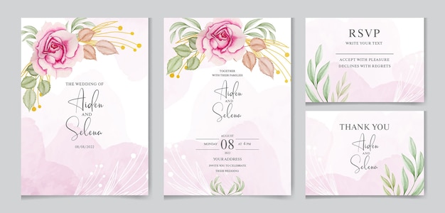 Modello di carta di invito matrimonio bellissimo con schizzi ad acquerello