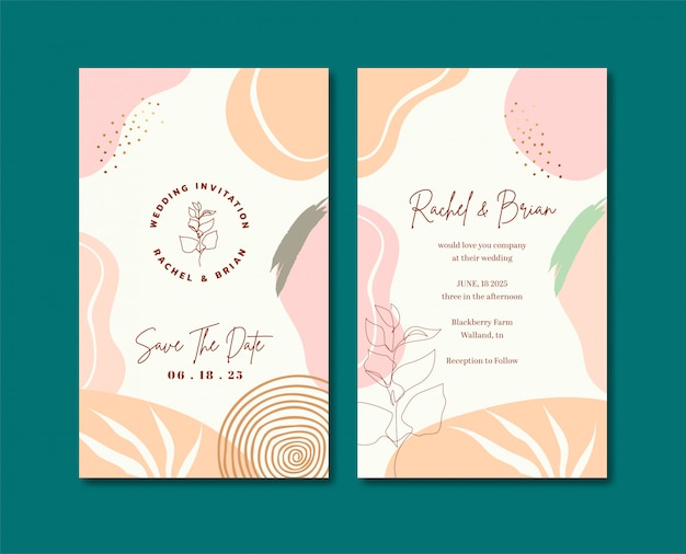 Modello di carta di invito matrimonio elegante fresco con forma ad acquerello