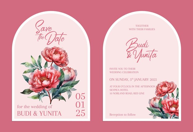 Modello di carta di invito matrimonio vettoriale set moderno semplice acquerello floreale minimalista floreale