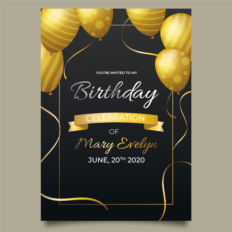 Vettore modello di carta elegante compleanno con palloncini realistici