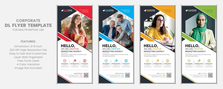 Modello di carta rack per volantino aziendale DL per uso pubblicitario e multiuso con forme creative