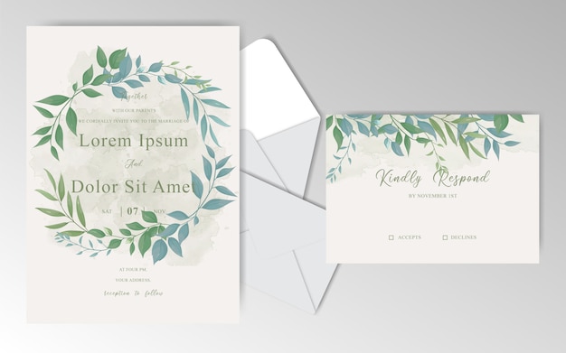 Modello di carte di invito matrimonio vintage verde