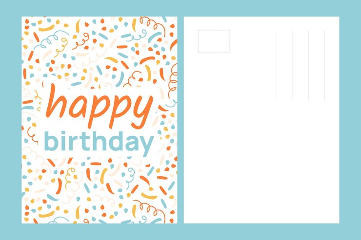 Vettore modello di cartolina di auguri di compleanno con confetti clackers riccioli e nastri di serpatina cartella di auguri