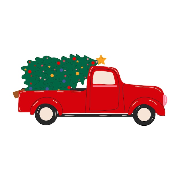 Modello di cartolina o poster o volantino di buon Natale e felice anno nuovo con camioncino
