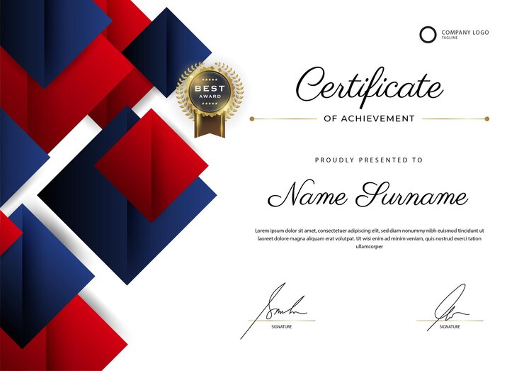 Vettore modello di certificato con distintivo modello di certificate professionali