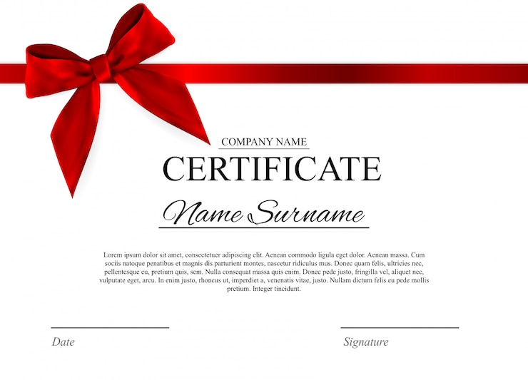 Vettore modello di certificato con fiocco rosso