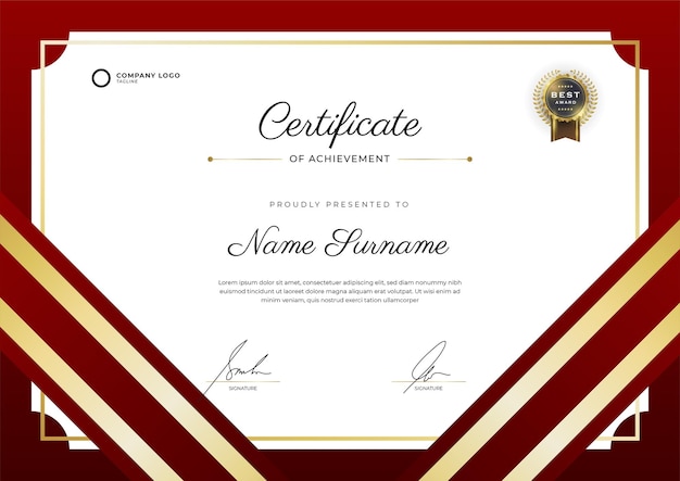 Modello di certificato con forme piatte e onde sfondo orizzontale colorato