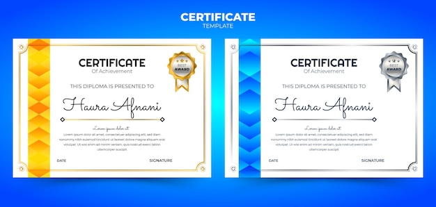 Modello di certificato con gradiente semplice con sfondo geometrico