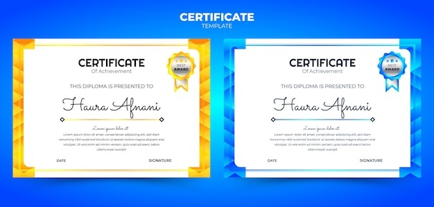Modello di certificato con gradiente semplice con sfondo geometrico
