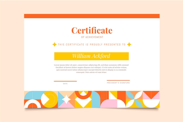 Modello di certificato di successo a mosaico piatto