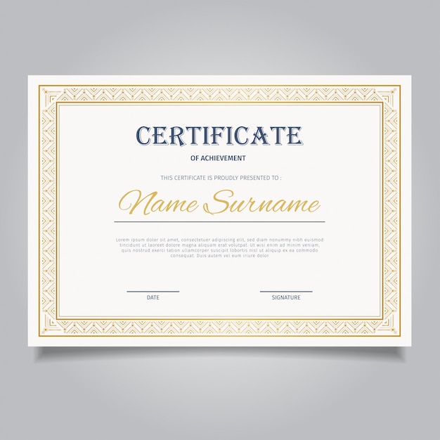 Modello di certificato elegante con cornici di ornamento d'oro vintage