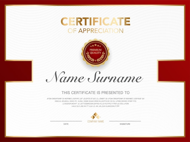 Modello di certificato immagine stile lusso rosso e oro Diploma di design moderno geometrico vettore