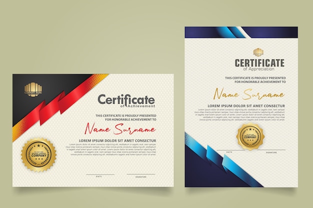 modello di certificato impostato con strisce di nastro ornamento e sfondo a modello moderno