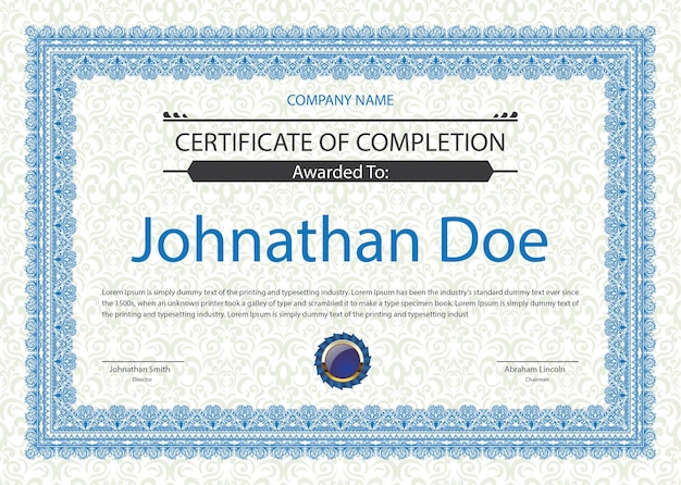 Modello di certificato moderno piatto e Certificato di realizzazione e Certificate di completamento e ce